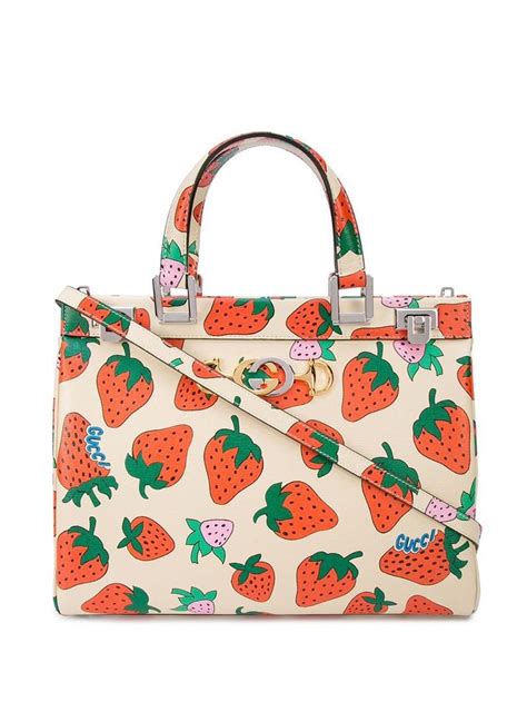 ucci zumi strawberry print|Gucci White Zumi Strawberry Print Medium Top .